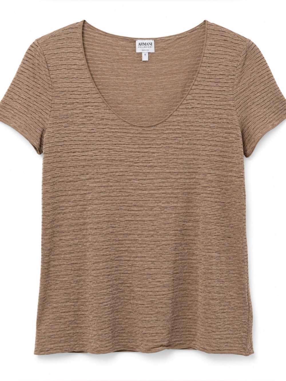 Armani Collezioni Taupe Shimmer Knit Top Italian Designer Minimalist Luxe Tee